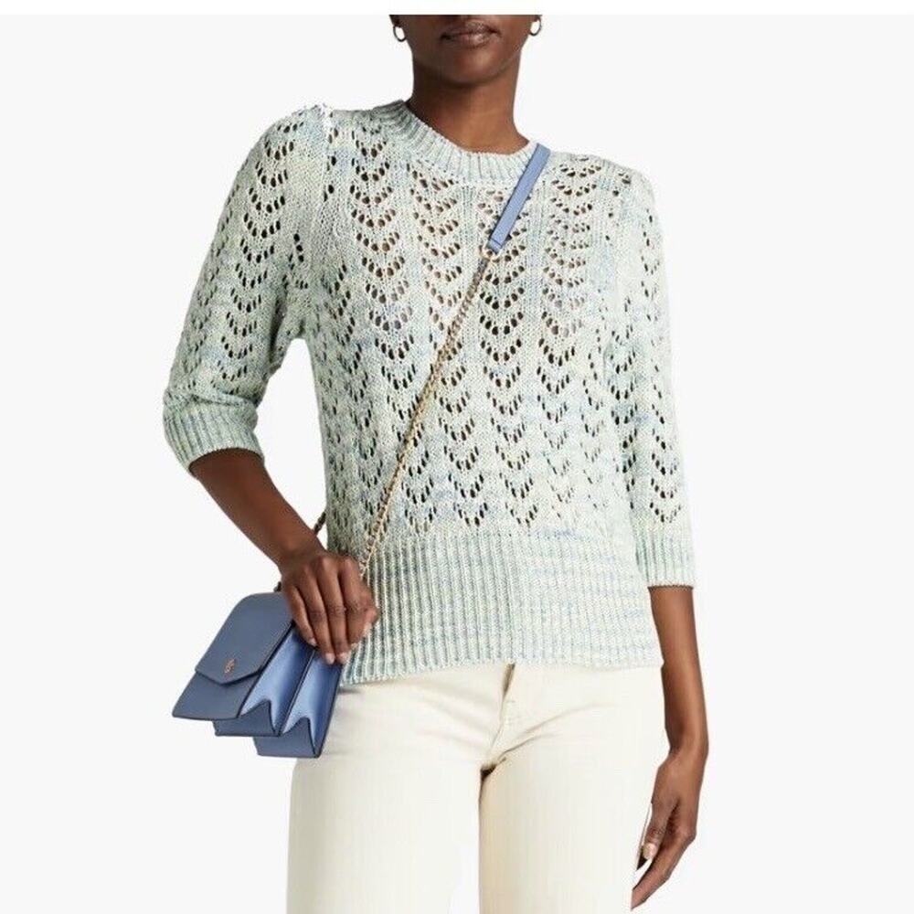 Joie Mallow Citron Multi Blue Green Pointelle Sweater Size Large NWT